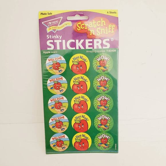 TREND Stinky Scratch 'N Sniff Sticker Matte 4 Sheets Amazing Apples Apple Scent - Picture 1 of 10